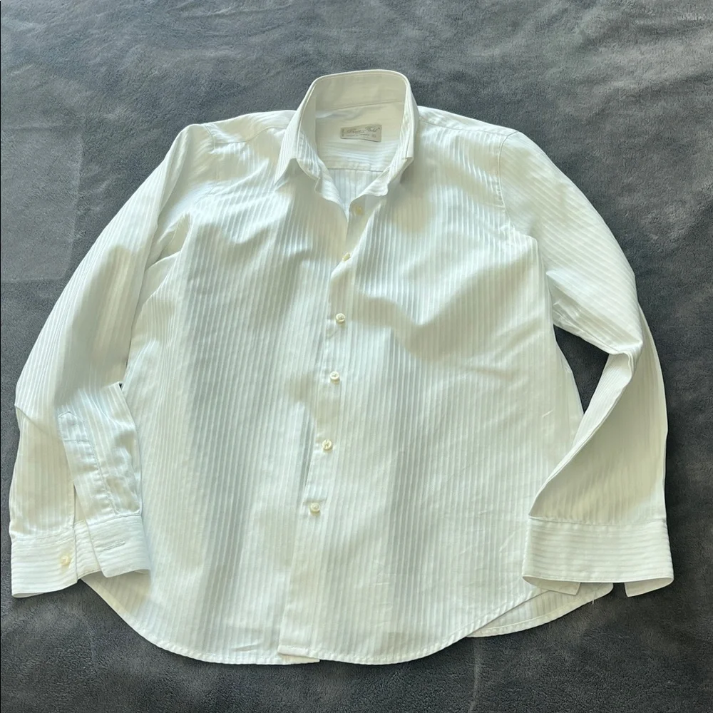 Elegant White Striped Women's Button Down Shirt - Picture 1 of 4